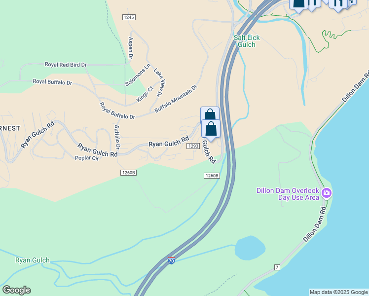 map of restaurants, bars, coffee shops, grocery stores, and more near 3421 Ryan Gulch Road in Silverthorne