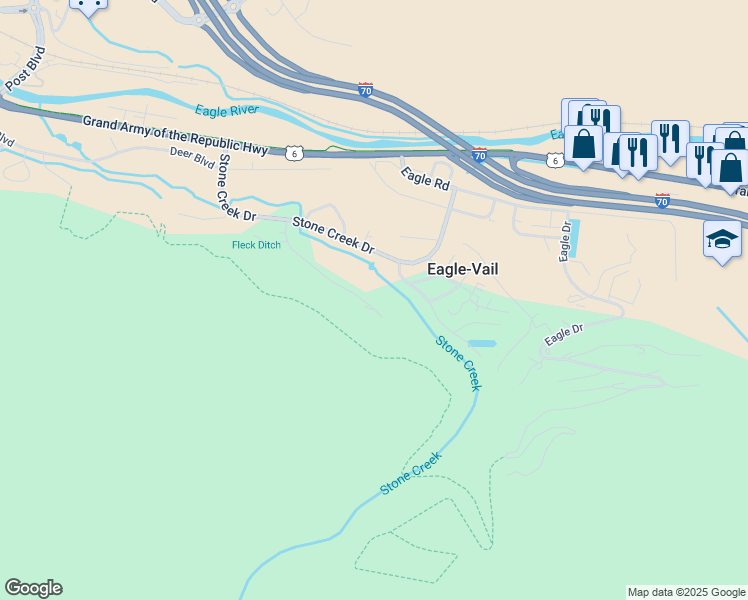 map of restaurants, bars, coffee shops, grocery stores, and more near 308 Elk Lane in Avon