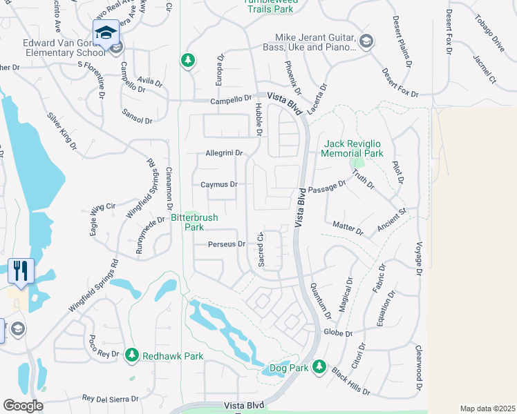 map of restaurants, bars, coffee shops, grocery stores, and more near 7015 Cinder Village Drive in Sparks