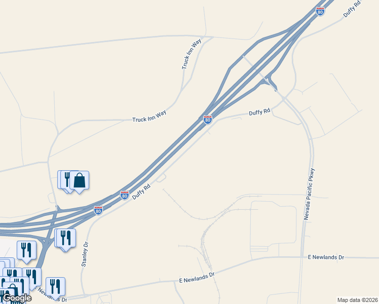 map of restaurants, bars, coffee shops, grocery stores, and more near 1895 Duffy Road in Fernley