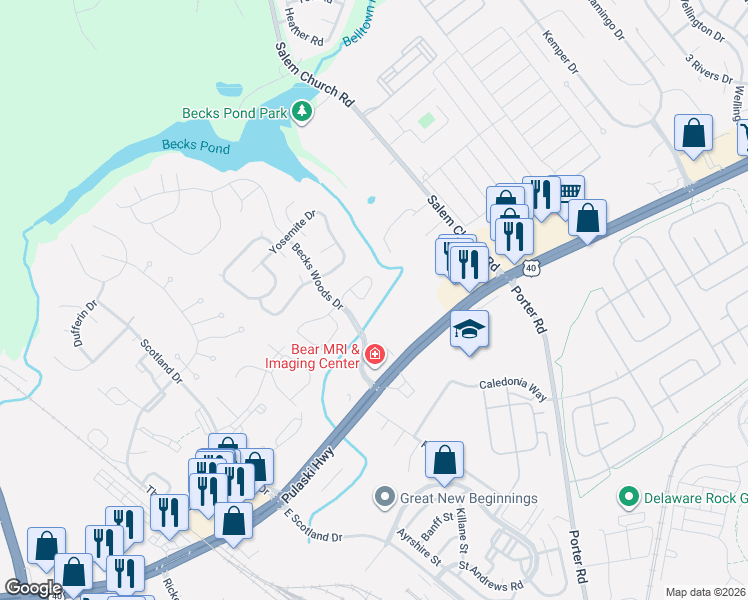 map of restaurants, bars, coffee shops, grocery stores, and more near 60 Lake Tahoe Circle in Bear