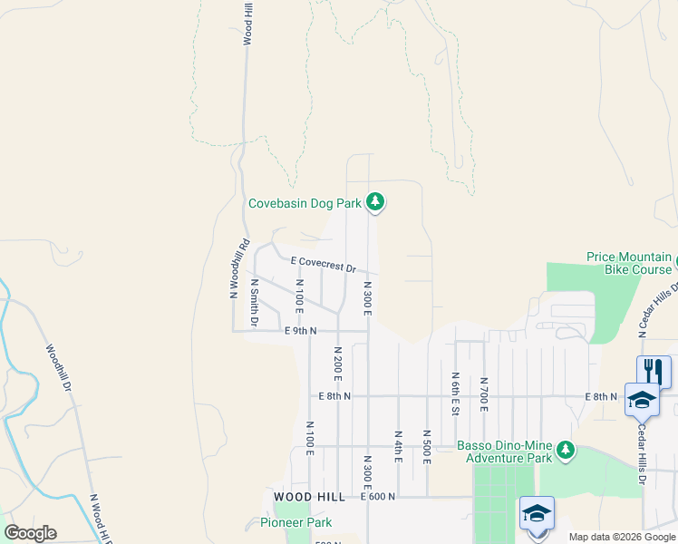 map of restaurants, bars, coffee shops, grocery stores, and more near 176 Covecrest Street in Price