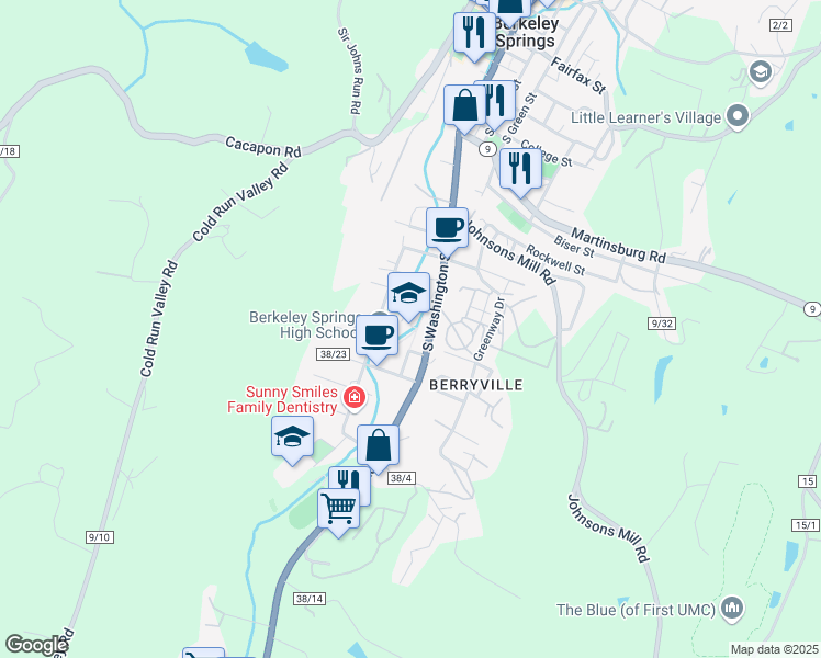 map of restaurants, bars, coffee shops, grocery stores, and more near 149 Concord Avenue in Berkeley Springs