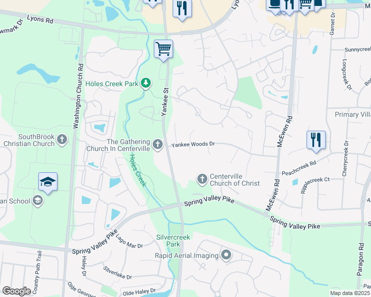 map of restaurants, bars, coffee shops, grocery stores, and more near 8851 Yankee Rose Court in Dayton