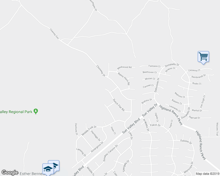 map of restaurants, bars, coffee shops, grocery stores, and more near 6135 Dutch Flat Road in Sun Valley