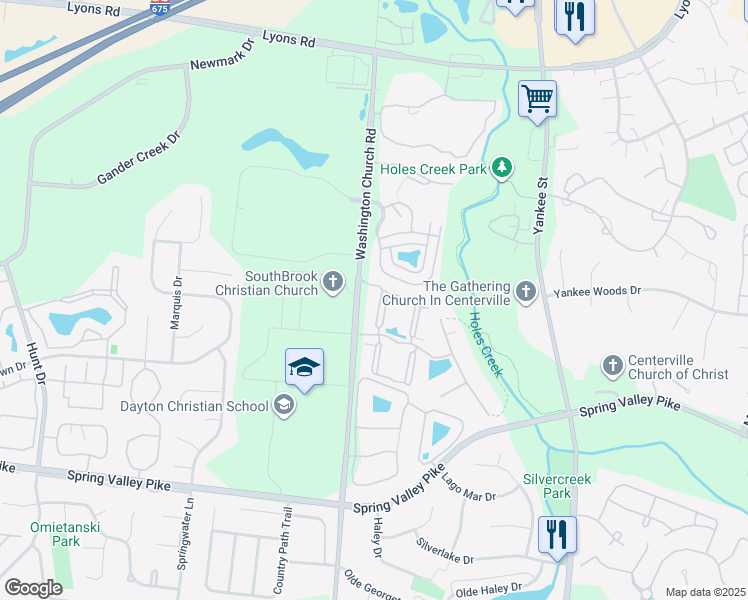map of restaurants, bars, coffee shops, grocery stores, and more near 1963 Waterstone Boulevard in Miamisburg