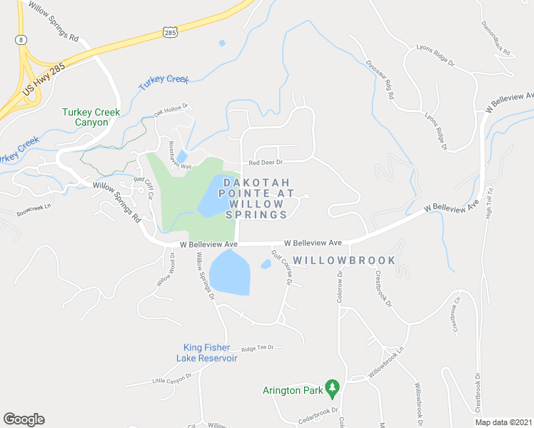 map of restaurants, bars, coffee shops, grocery stores, and more near 5453 Coyote Canyon Way in Morrison