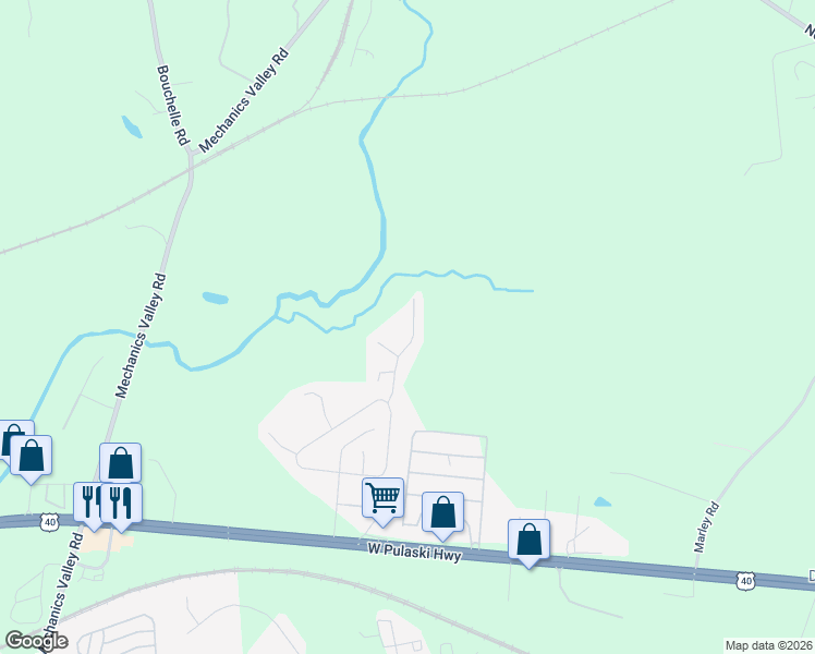 map of restaurants, bars, coffee shops, grocery stores, and more near 57 Admirals Way in Elkton