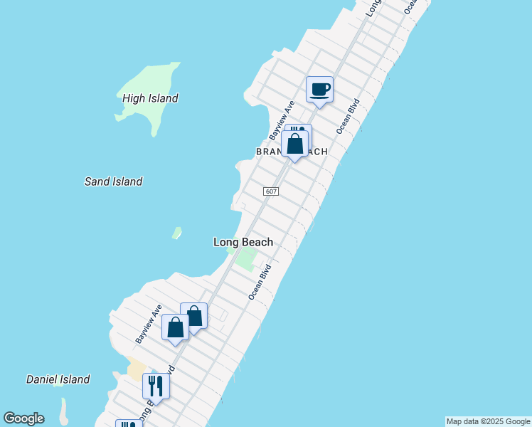 map of restaurants, bars, coffee shops, grocery stores, and more near 6511 Long Beach Boulevard in Beach Haven