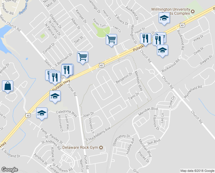 map of restaurants, bars, coffee shops, grocery stores, and more near 860 Samantha Circle in Bear