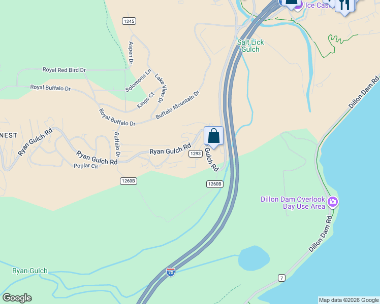 map of restaurants, bars, coffee shops, grocery stores, and more near 3421 Ryan Gulch Road in Silverthorne