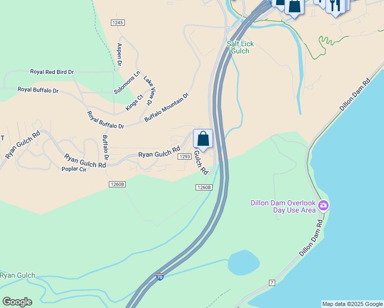 map of restaurants, bars, coffee shops, grocery stores, and more near 2444 Ryan Gulch Court in Silverthorne
