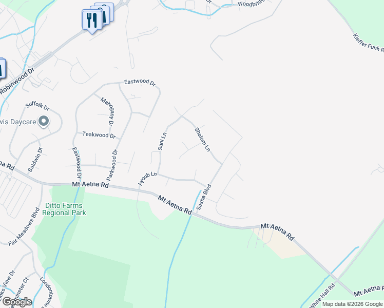 map of restaurants, bars, coffee shops, grocery stores, and more near 20415 Chuck Lane in Hagerstown