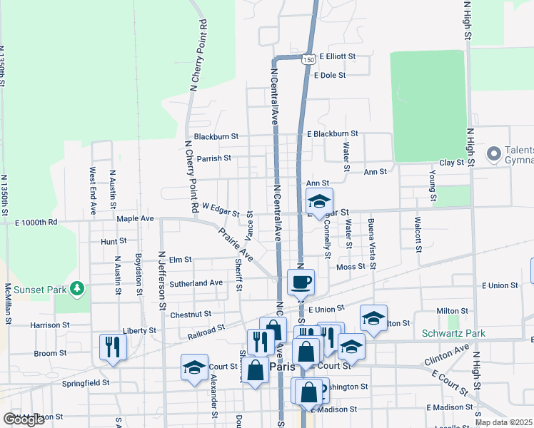 map of restaurants, bars, coffee shops, grocery stores, and more near 206 Edgar Street in Paris
