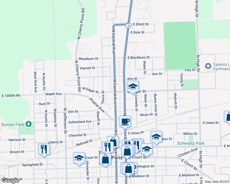 map of restaurants, bars, coffee shops, grocery stores, and more near 548 North Central Avenue in Paris