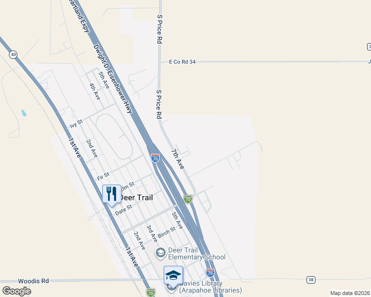 map of restaurants, bars, coffee shops, grocery stores, and more near 715 7th Avenue in Deer Trail
