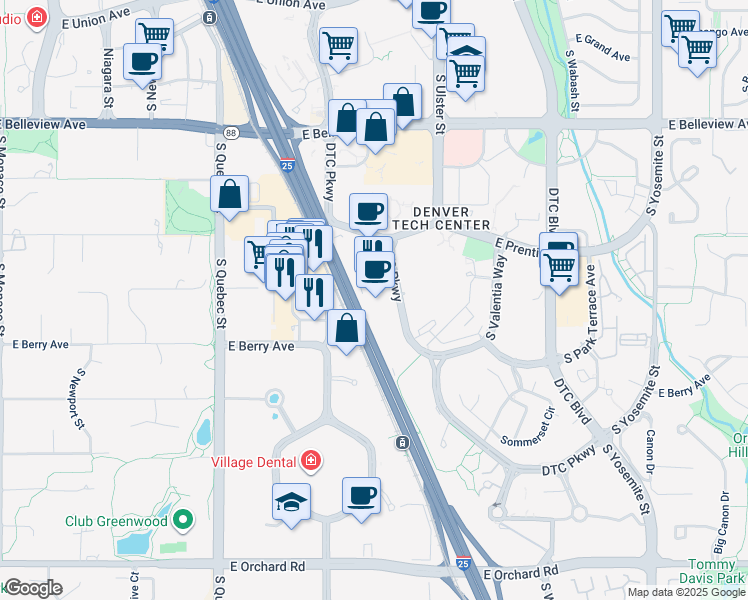 map of restaurants, bars, coffee shops, grocery stores, and more near in Greenwood Village