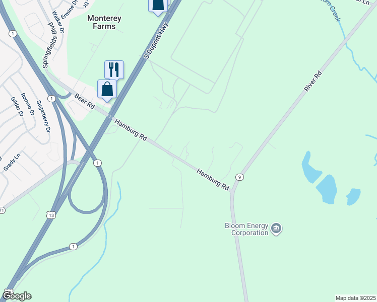 map of restaurants, bars, coffee shops, grocery stores, and more near 741 Hamburg Road in New Castle