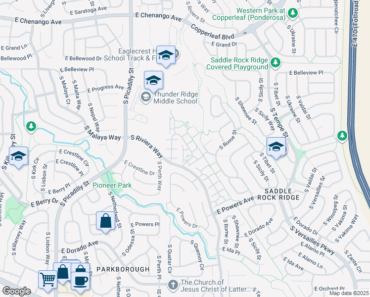 map of restaurants, bars, coffee shops, grocery stores, and more near 5417 South Quatar Court in Aurora