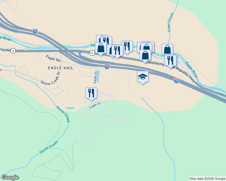 map of restaurants, bars, coffee shops, grocery stores, and more near 401-515 Tamarak Drive in Vail