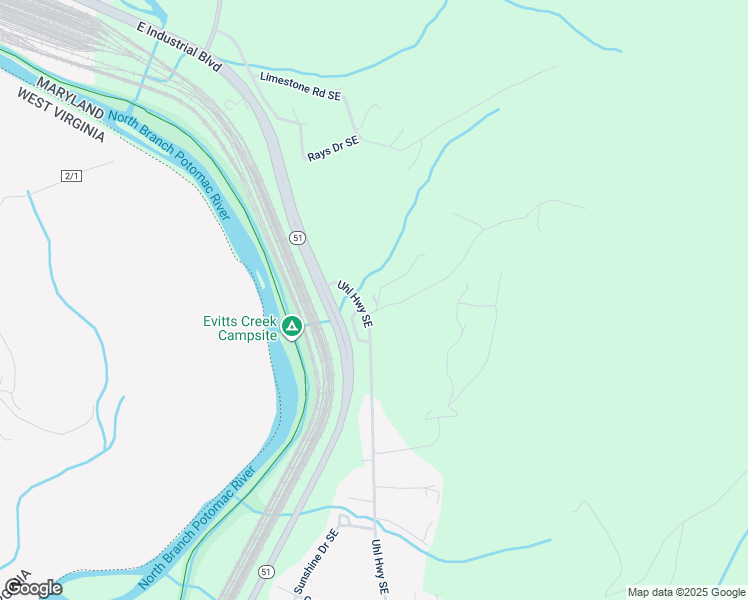 map of restaurants, bars, coffee shops, grocery stores, and more near Deneen Road Southeast in Allegany County