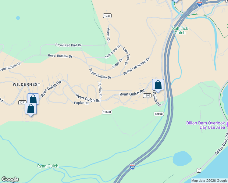 map of restaurants, bars, coffee shops, grocery stores, and more near 42 Salt Lick Circle in Silverthorne