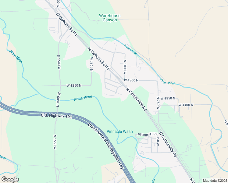 map of restaurants, bars, coffee shops, grocery stores, and more near 1265 North Carbonville Road in Price