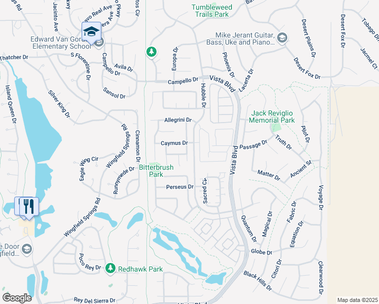 map of restaurants, bars, coffee shops, grocery stores, and more near 7010 Verite Drive in Sparks