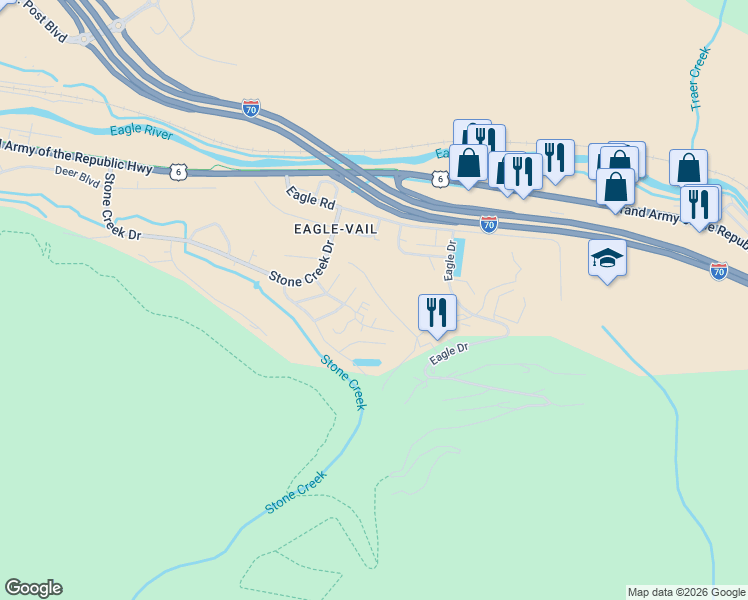 map of restaurants, bars, coffee shops, grocery stores, and more near 120 Gopher Road in Avon