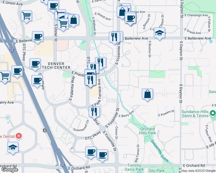 map of restaurants, bars, coffee shops, grocery stores, and more near 5400 South Park Terrace Avenue in Englewood