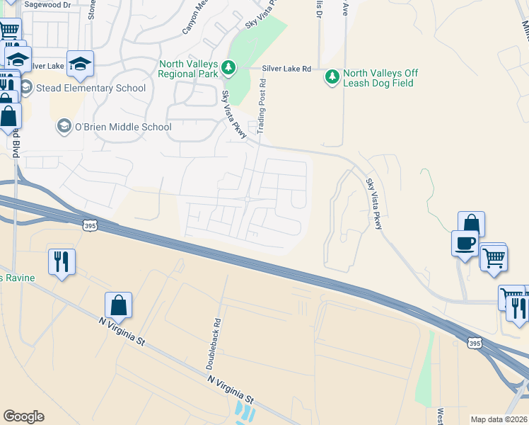 map of restaurants, bars, coffee shops, grocery stores, and more near 8898 Wolf Moon Drive in Reno