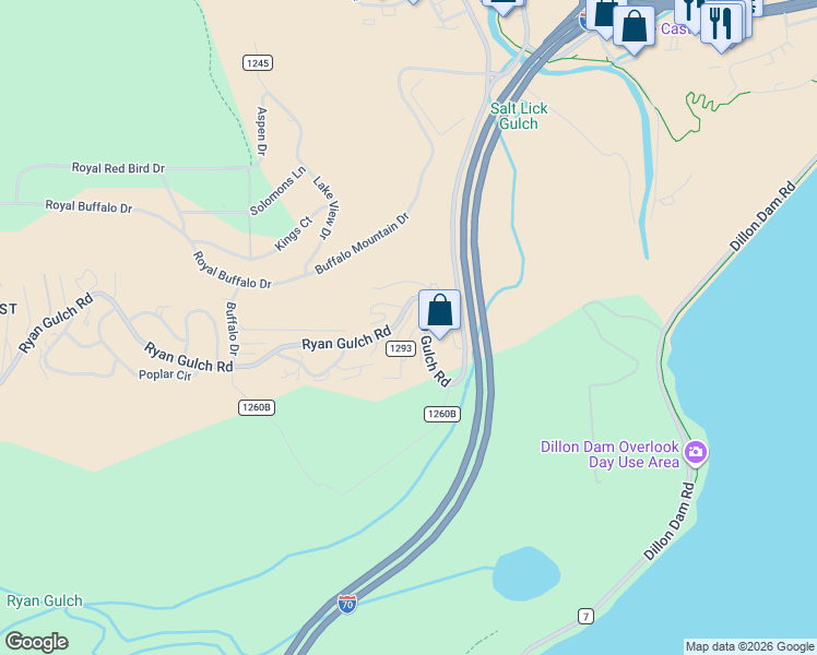 map of restaurants, bars, coffee shops, grocery stores, and more near 2444 Ryan Gulch Court in Silverthorne