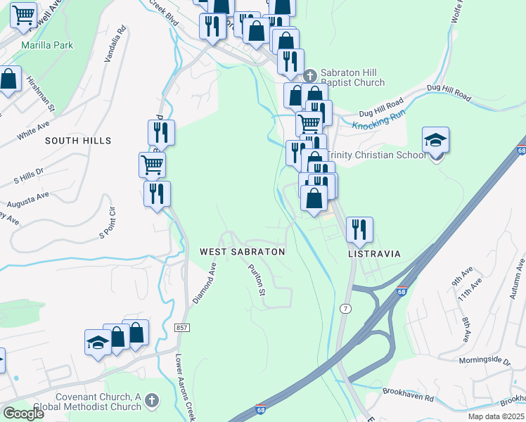 map of restaurants, bars, coffee shops, grocery stores, and more near 159 Johns Street in Morgantown