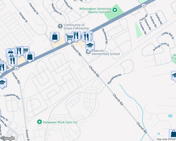 map of restaurants, bars, coffee shops, grocery stores, and more near Grand National Lane in Bear
