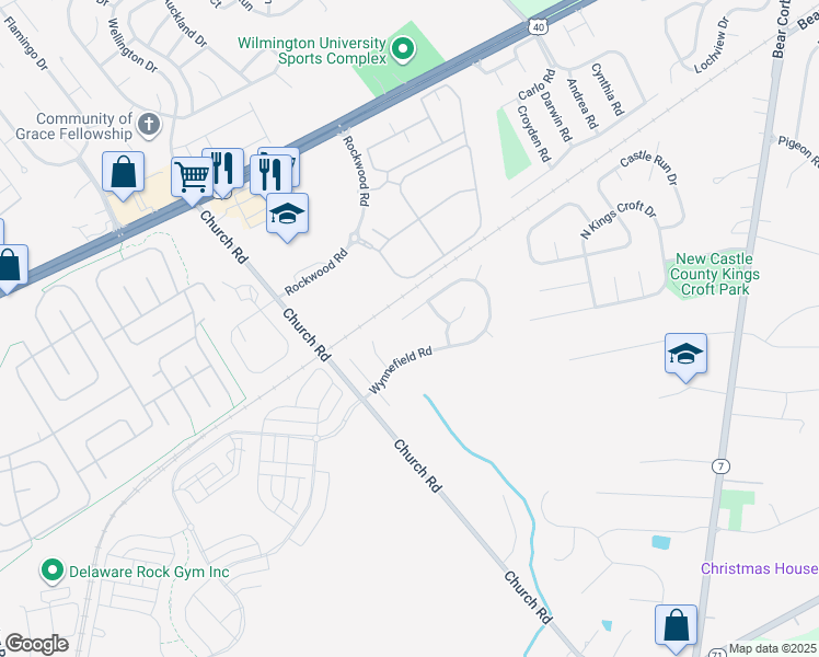 map of restaurants, bars, coffee shops, grocery stores, and more near 182 Wynnefield Road in Bear
