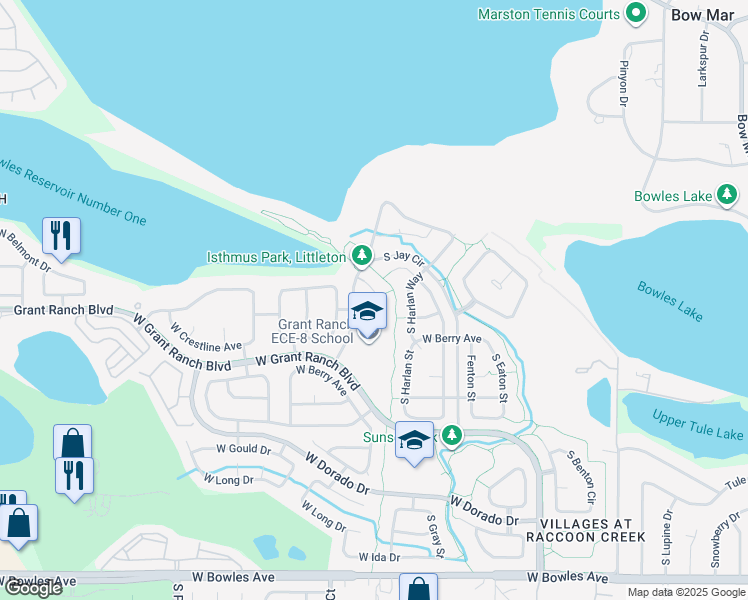 map of restaurants, bars, coffee shops, grocery stores, and more near 3 South Jay Drive in Denver