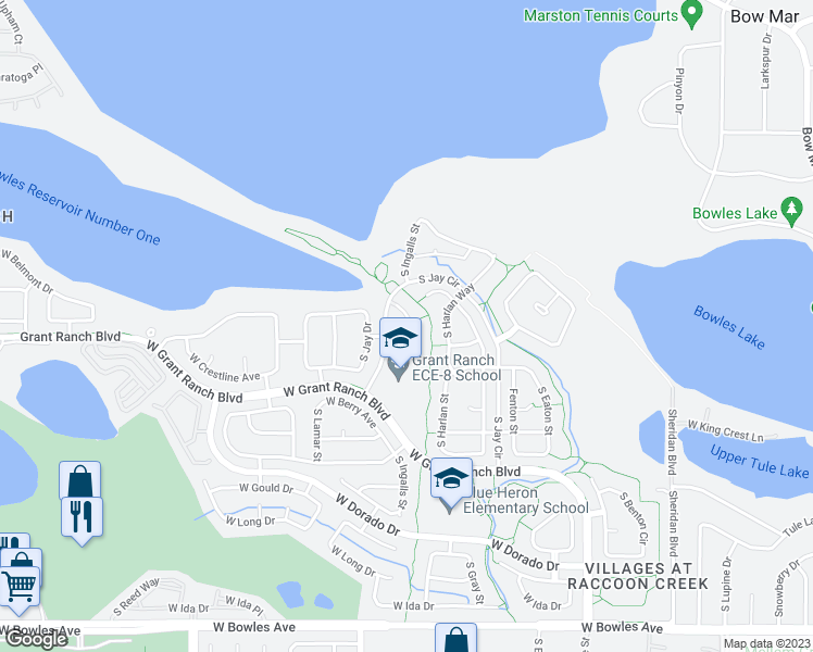 map of restaurants, bars, coffee shops, grocery stores, and more near 3 South Jay Drive in Denver