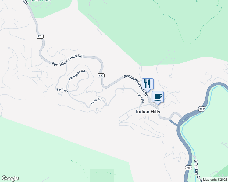 map of restaurants, bars, coffee shops, grocery stores, and more near 21227 Taos Road in Indian Hills