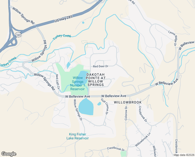 map of restaurants, bars, coffee shops, grocery stores, and more near 16022 Deer Ridge Drive in Morrison