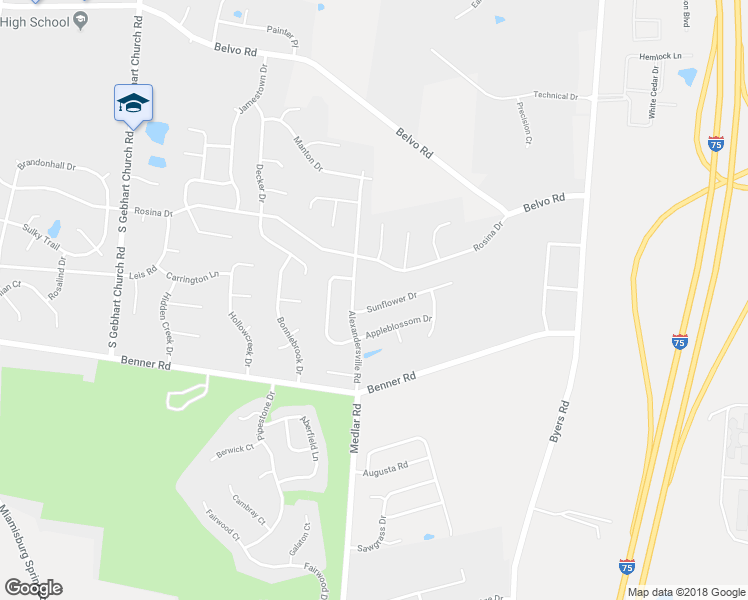 map of restaurants, bars, coffee shops, grocery stores, and more near 2325 Sunflower Drive in Miamisburg