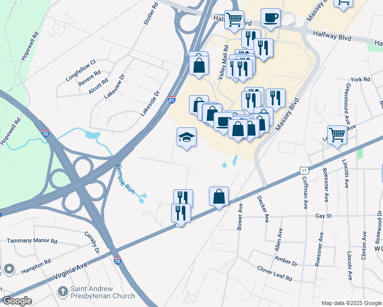 map of restaurants, bars, coffee shops, grocery stores, and more near 11101 Hickory School Road in Williamsport