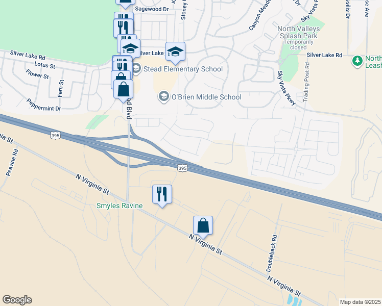 map of restaurants, bars, coffee shops, grocery stores, and more near 9617 Nautical Mile Road in Reno