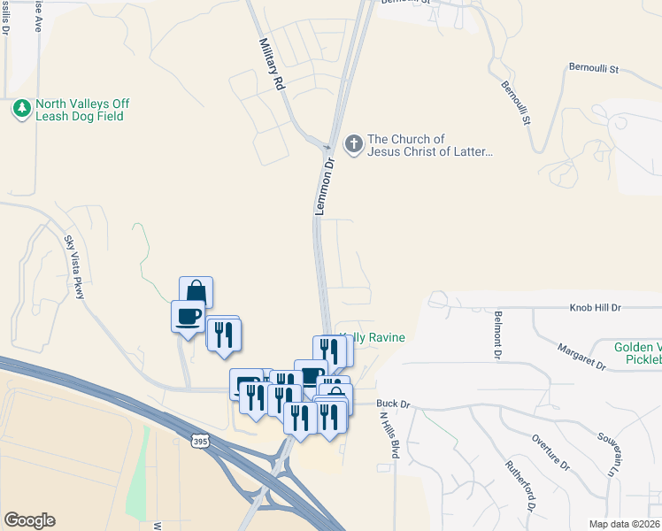 map of restaurants, bars, coffee shops, grocery stores, and more near 600 Lemmon Drive in Reno