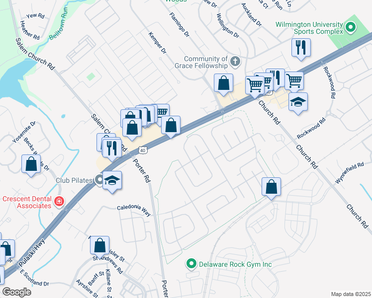 map of restaurants, bars, coffee shops, grocery stores, and more near 1121 Donna Marie Loop in Bear