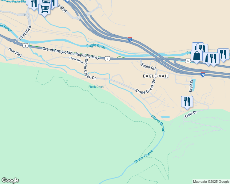 map of restaurants, bars, coffee shops, grocery stores, and more near 128 Elk Lane in Carbondale