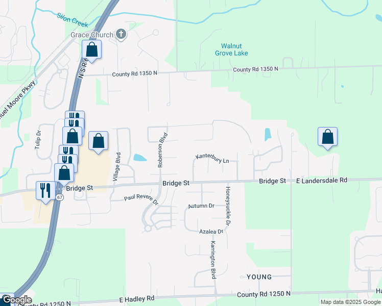 map of restaurants, bars, coffee shops, grocery stores, and more near 1394 Sugarberry Court in Mooresville