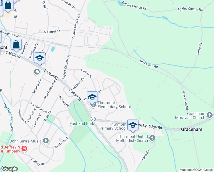 map of restaurants, bars, coffee shops, grocery stores, and more near 23 Hammaker Street in Thurmont