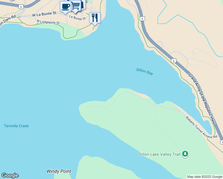 map of restaurants, bars, coffee shops, grocery stores, and more near 180 Tennis Club Road in Dillon