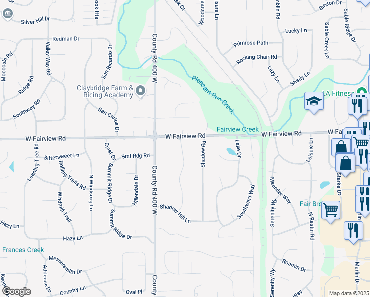 map of restaurants, bars, coffee shops, grocery stores, and more near 393 Shadow Hill Drive in Greenwood