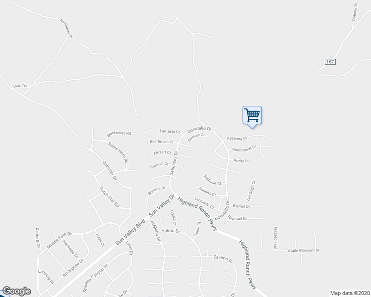 map of restaurants, bars, coffee shops, grocery stores, and more near 7090 Strauss Drive in Sun Valley